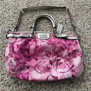 Coach Pink and Silver Floral Shoulder Bag